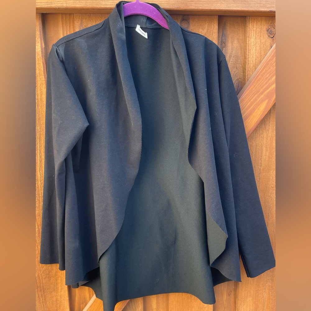 Black Drape Front Cardigan Jacket Waterfall Open Lightweight Layering Boho M/L